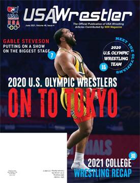 Cover of June 2021 USA Wrestler magazine with celebration shot of Gable Steveson