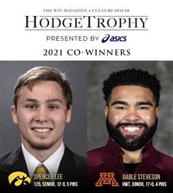 Mugshots of Spencer Lee of Iowa and Gable Steveson of Minnesota, 2021 Dan Hodge Trophy winners