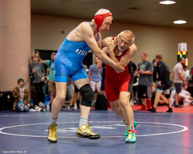 Peter Haag and Donald Apodaca spar at the 2021 Masters Nationals