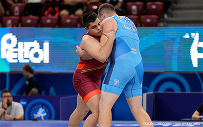 Aden Attao (USA) competes in U20 Greco-Roman World semifinals