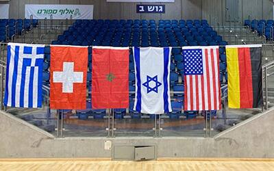 Six nations competed in the historic Slaven, Halfen, Weinberg & Gottfruend Memorial. (flags left to right): Greece, Switzerland, Morocco, Israel, United States, Germany.