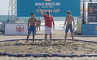 U.S. referee Jay Watkins makes the call at the 2022 Beach World Championships