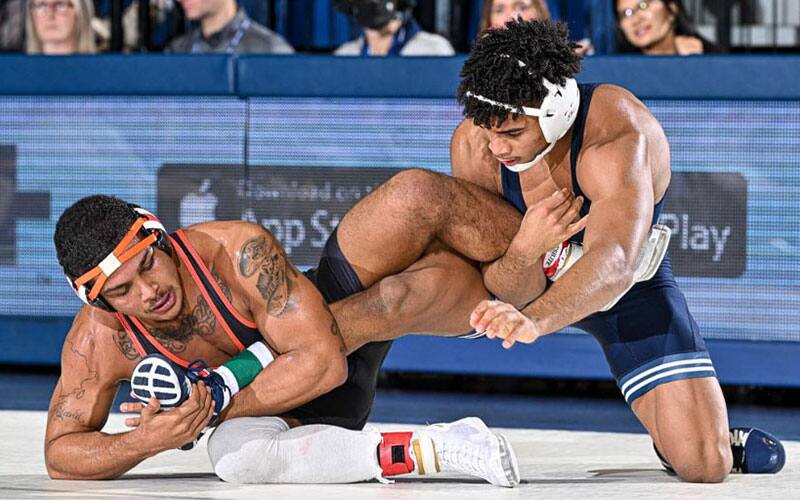 #1 Carter Starocci PSU maj. dec. #28 Aaron Olmos ORST, 14-3.