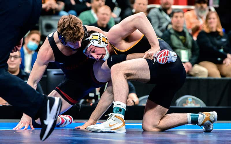 Keegan O'Toole (MIssouri) battles Shane Griffith (Stanford) in 2022 NCAA finals.