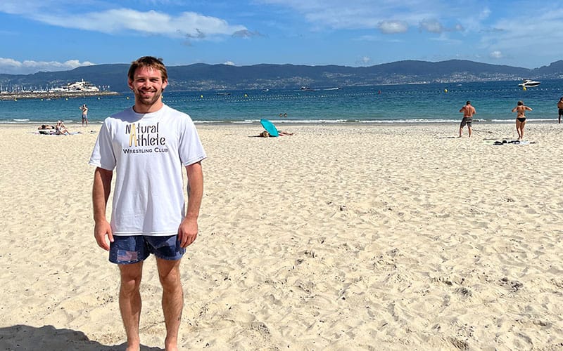 Mitchell Cook at Silgar Beach in Sanxenxo, Spain