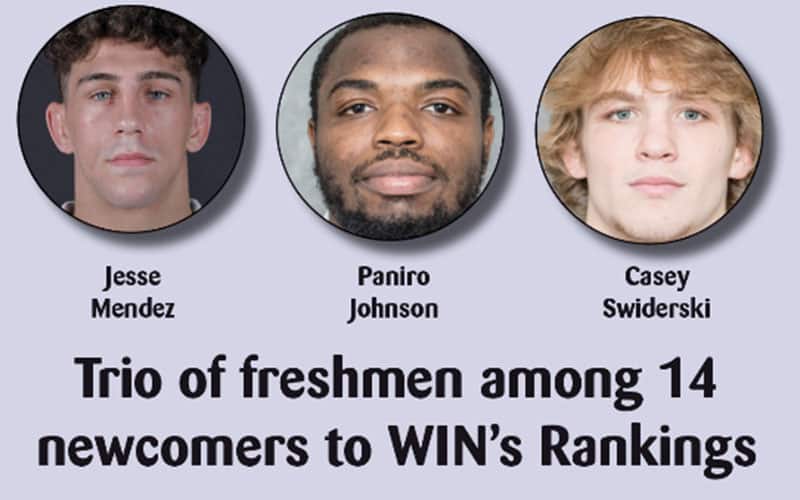 WIN Magazine graphic with Jesse Mendez, Paniro Johnson and Casey Swiderski mugshots