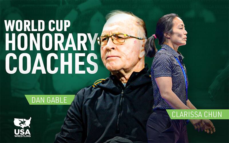 Dan Gable and Clarissa Chun, Honorary World Cup coaches graphic