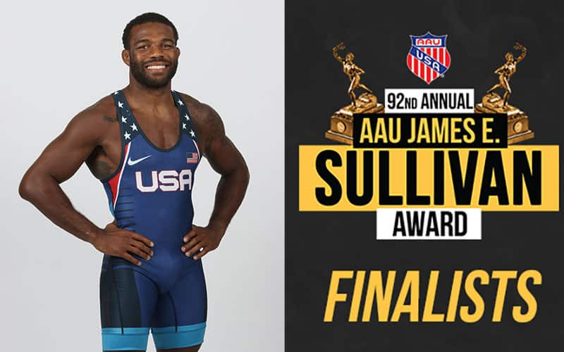 Jordan Burroughs in singlet in graphic as Sullivan Award finalist