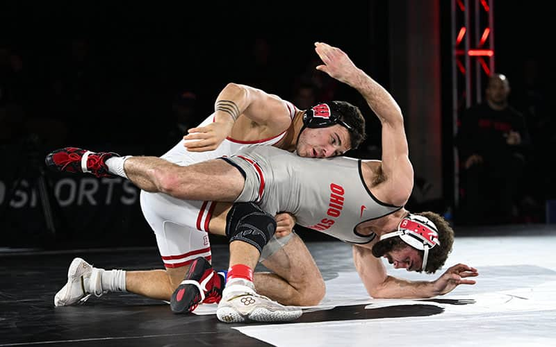 Austin Gomez (Wisconsin) takes down Sammy Sasso (Ohio State) at NWCA All-Star Classic.