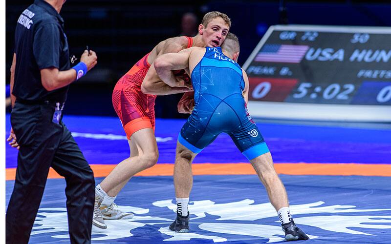 Benji Peak (USA) competes at the 2022 Senior Worlds in Belgrade.