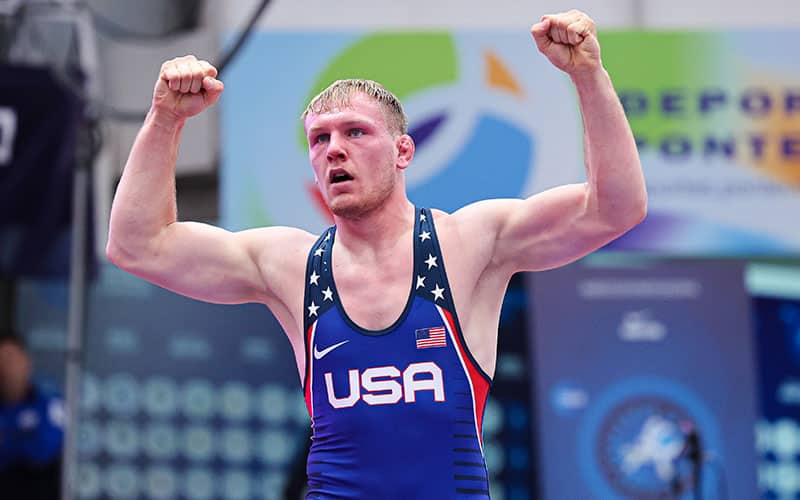 Tanner Sloan (USA) celebrates at the 2022 U23 World Championships