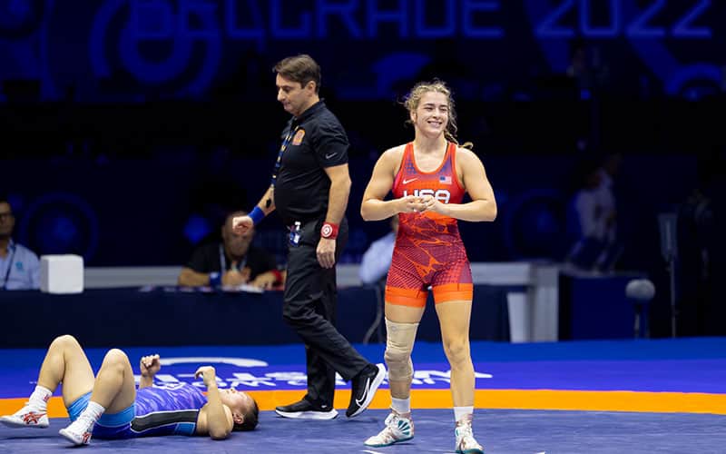 Helen Maroulis (USA) after a victory at the 2022 World Championships