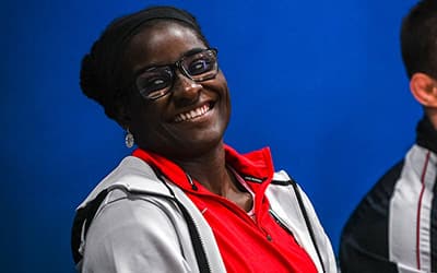 Tamyra Mensah Stock at the UWW Press Conference in Belgrade