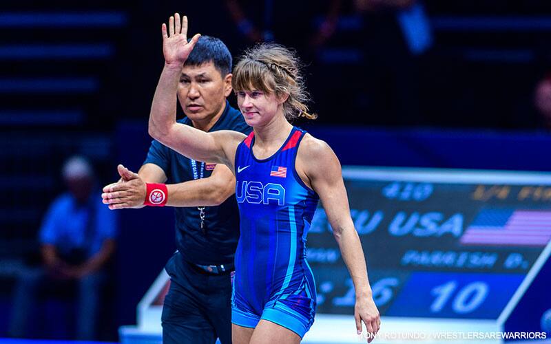 Dom Parrish (USA) waves to the crowd at the 2022 World Championships