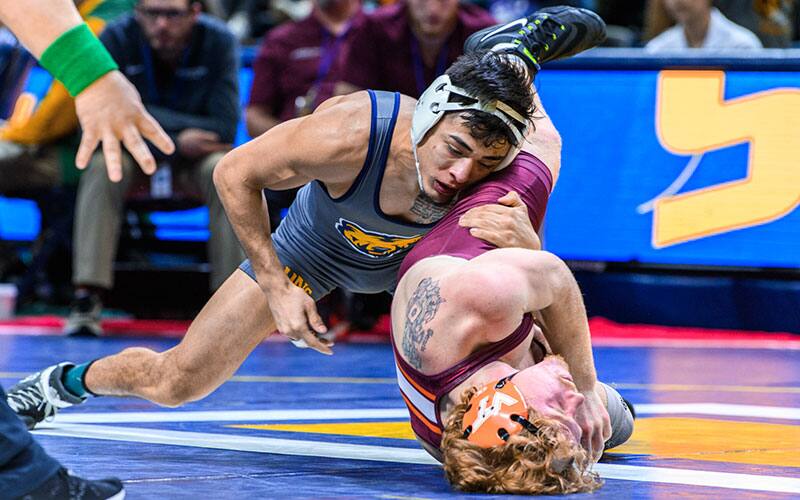 Andrew Alirez (Northern Colorado) scores backpoints at the 2023 Southern Scuffle.