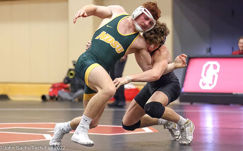 Michael Caliendo (NDSU) battles Shane Griffith (Stanford) in January 12, 2023 dual meet