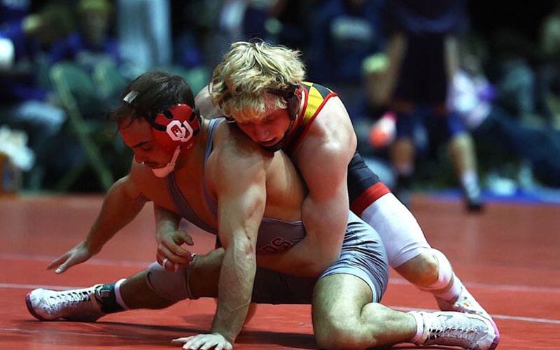Action image from Maryland vs. Oklahoma dual meet at Virginia Duals