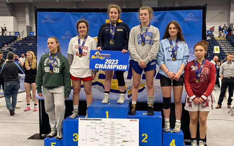The medalists at 132 pounds at the NYSPHSAA Girls State Invitational.