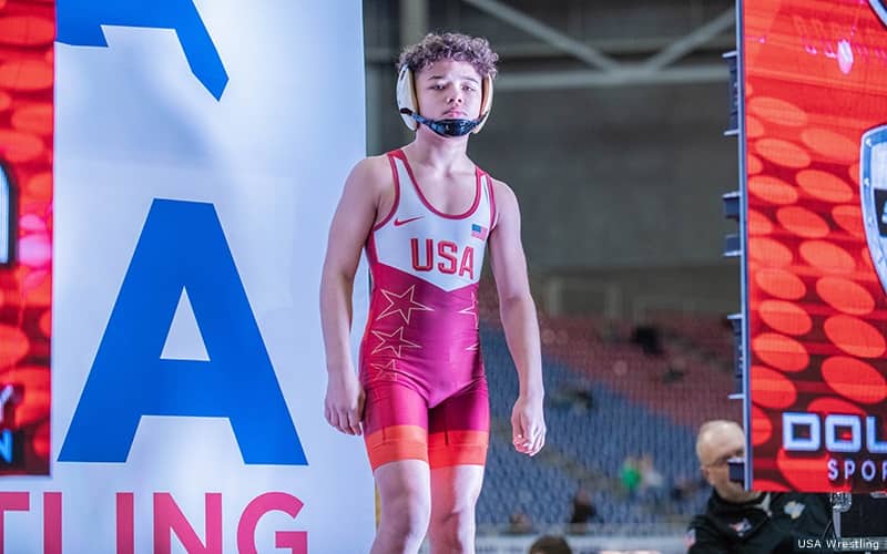 14U 102-pound champion Martez Sheard of Wisconsin takes center stage at USA Wrestling Folkstyle Nationals.