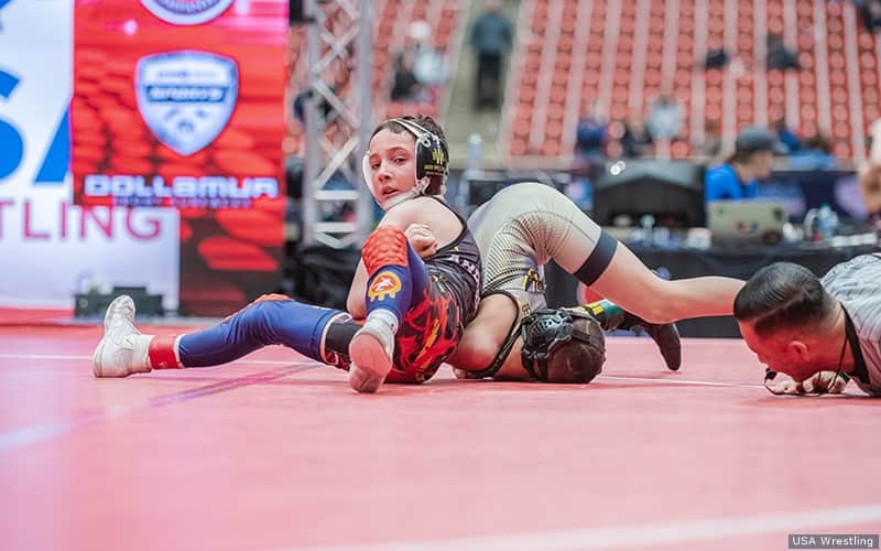 South Dakota’s Eli Anderson pins to win the 10U 93-pound finals at Folkstyle Nationals.