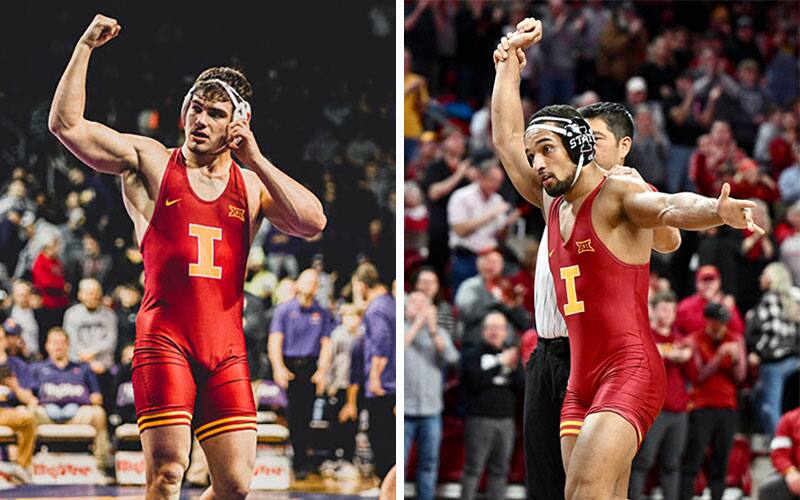 Sam Schuyler (Iowa State) celebration, Marcus Coleman (Iowa State) arm raise