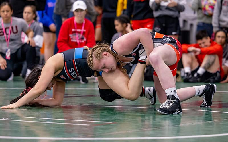 Macey Kilty controls an opponent at the U23 Nationals.