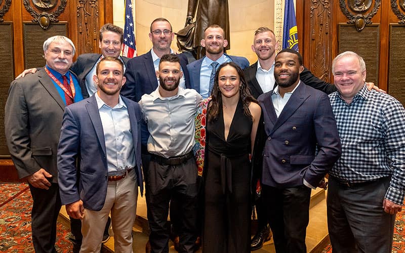 2022 U.S. World medalists and Living the Dream Medal Fund leaders pose together in Philadelphia