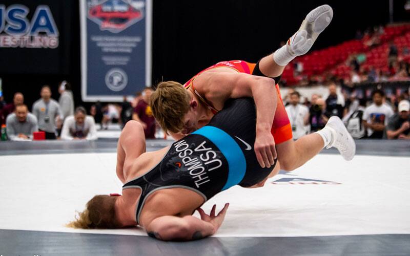 Max McEnelly (MN) takes down Brayden Thompson (OK) at U20 Nationals