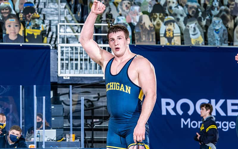 Mason Parris (Michigan) celebrates after a win