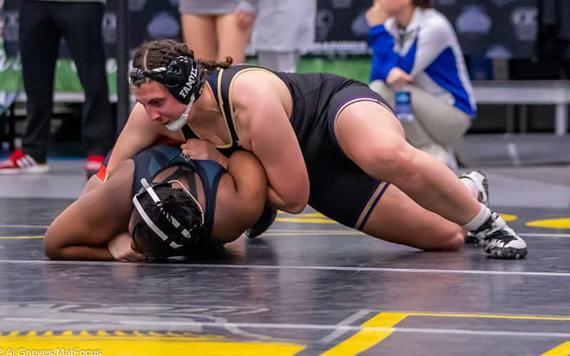 Sydney Kimber (McKendree) runs an arm bar at the 2022 NCWWC Nationals.