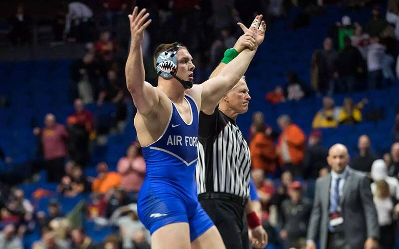 Wyatt Hendrickson (Air Force) arm raised in victory