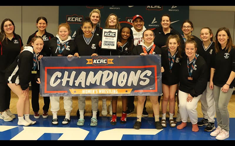 2023 KCAC women's wrestling champions, Hastings College.