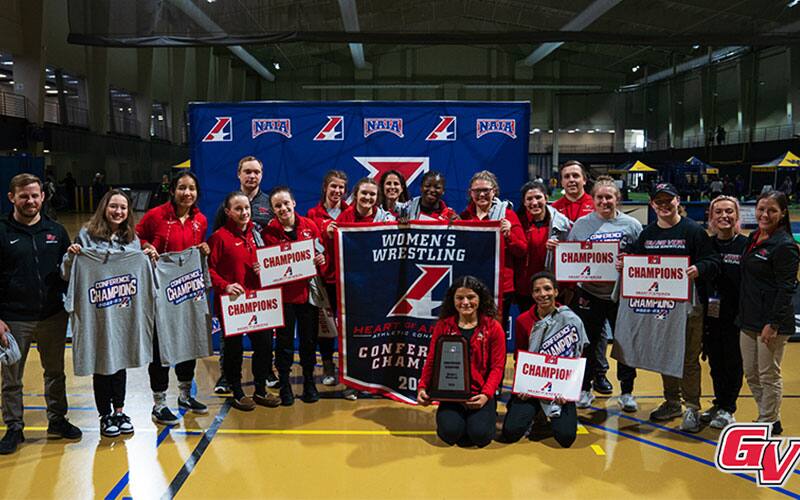 The 2023 Heart of America Conference women’s wrestling champions, Grand View