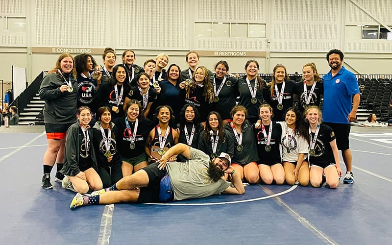 California Red after capturing the Junior Women’s Greco-Roman National Duals title. (California USA Wrestling Twitter/@calUSAwrestling)