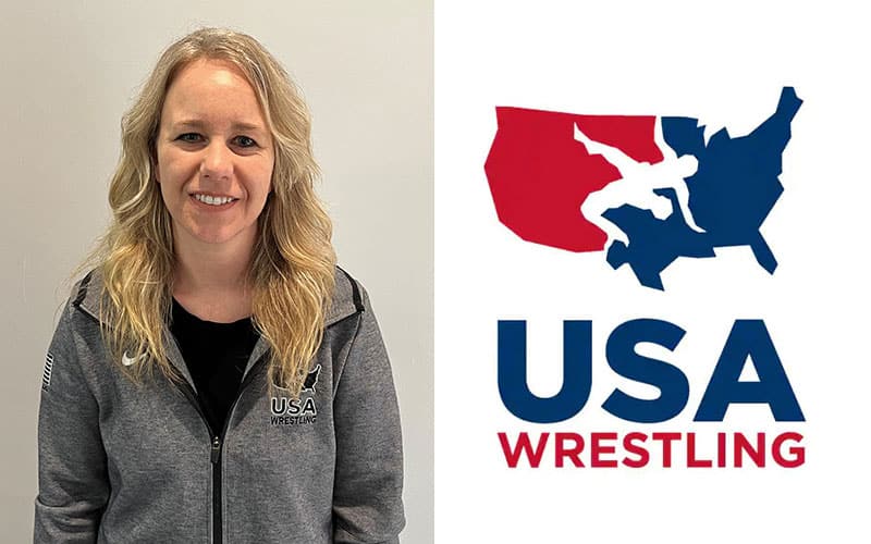 Melinda Sukle headshot and USA Wrestling logo