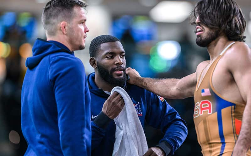 James Green, along with Mark Perry, coach Zahid Valencia at 2022 World Cup.