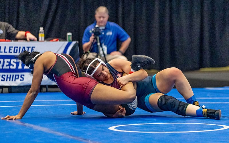 Ashlynn Ortega (King) works ankle lace at the 2023 NCWWC Nationals.