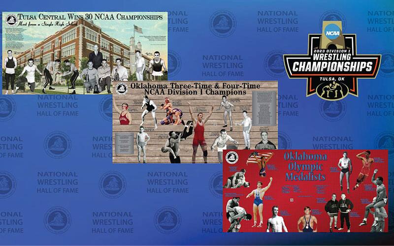 Graphic for Oklahoma exhibits from the Hall of Fame at 2023 NCAAs in Tulsa