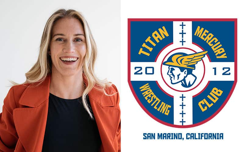 Katherine Shai head shot and Titan Mercury Wrestling Club logo