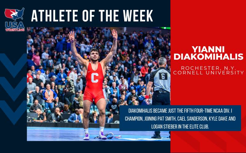 Yianni Diakomihalis (Cornell) Wrestler of the Week graphic