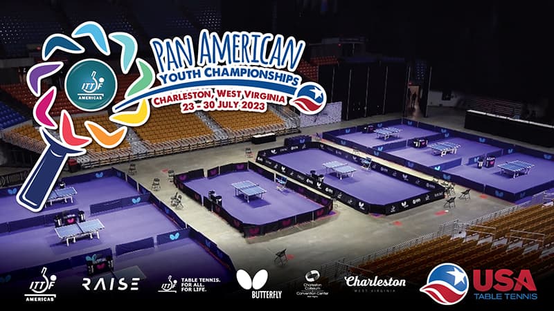 Aerial view of the The Charleston Convention Center Stadium; the hosting venue for the 2023 ITTF Pan Am Youth Championships in WV.