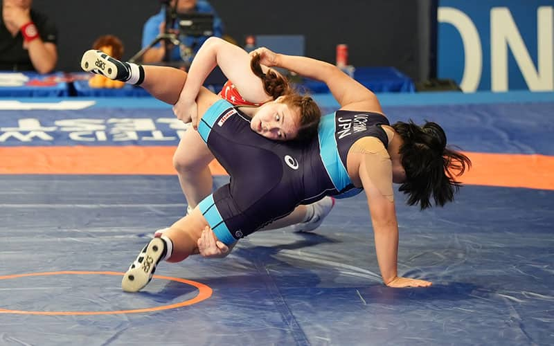 Piper Fowler (USA) takes down Ako Uchiyama (Japan) at 73 kg in 2023 U17 World Championships.