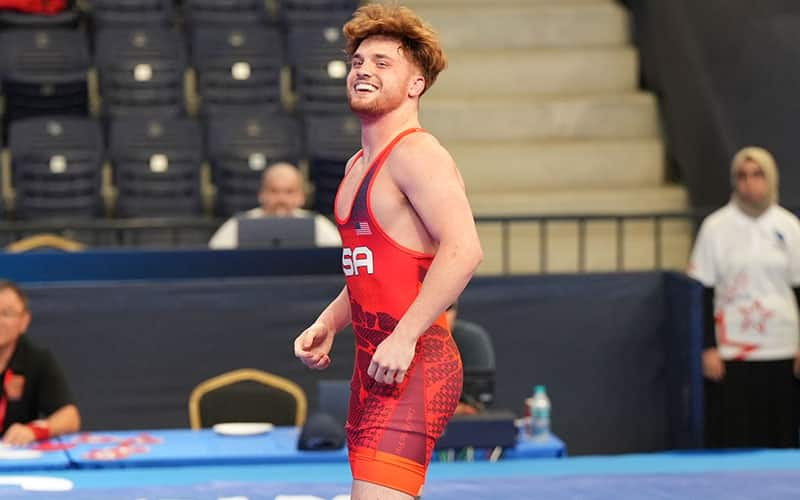 Zack Ryder (USA) after his semifinals pin at U17 Worlds.