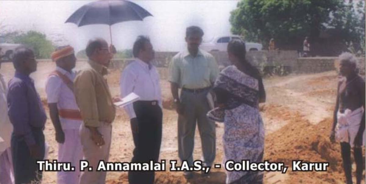 Thiru. P. Annamalai IAS, Collector of Karur, on a field visit with Coodu Trust and community members