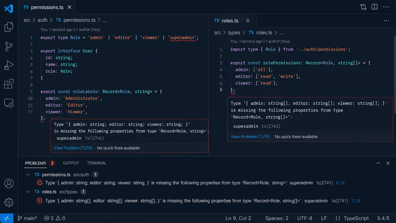 TypeScript Record utility type catching missing role key when new role added to User type union