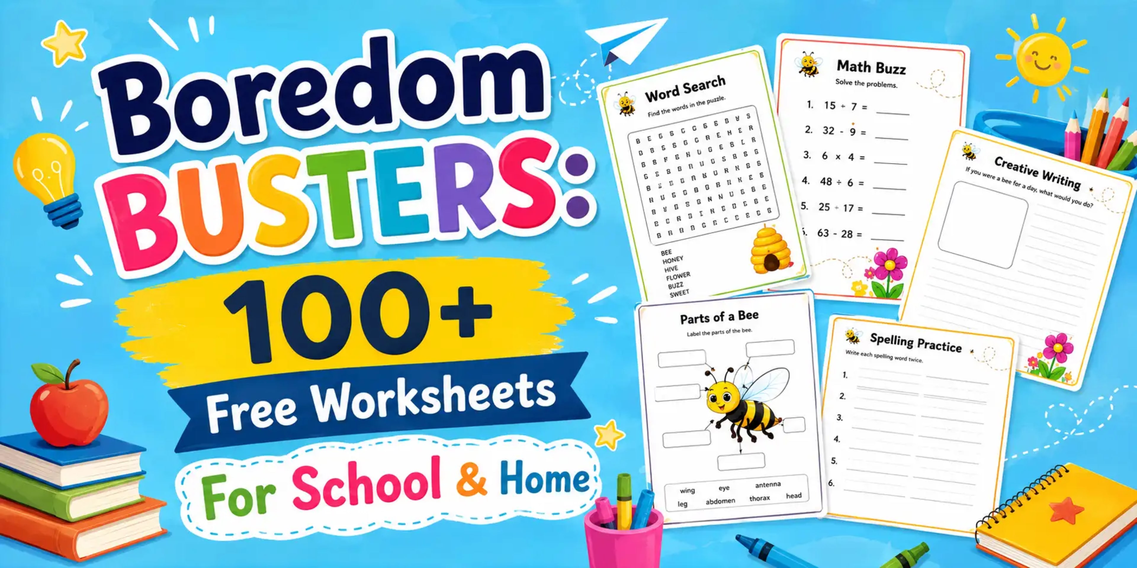 Boredom Busters: 100+ Free Worksheets For School & Home