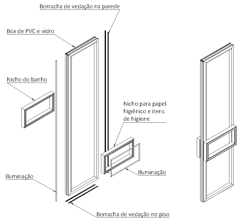 Vista explodida dos componentes de vedação do NichoBox