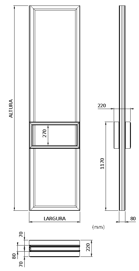 Desenho técnico dimensional do NichoBox em milímetros