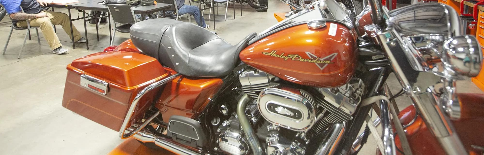 Motorcycle being worked on in a garage