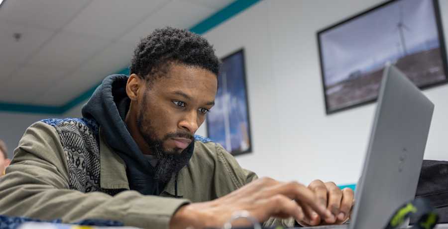 Student working at a computer